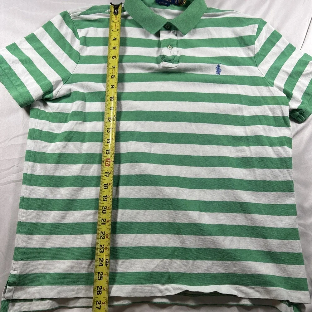 Polo Ralph Lauren Shirt Men’s Size XL White Green Striped Classic Fit Rugby Polo